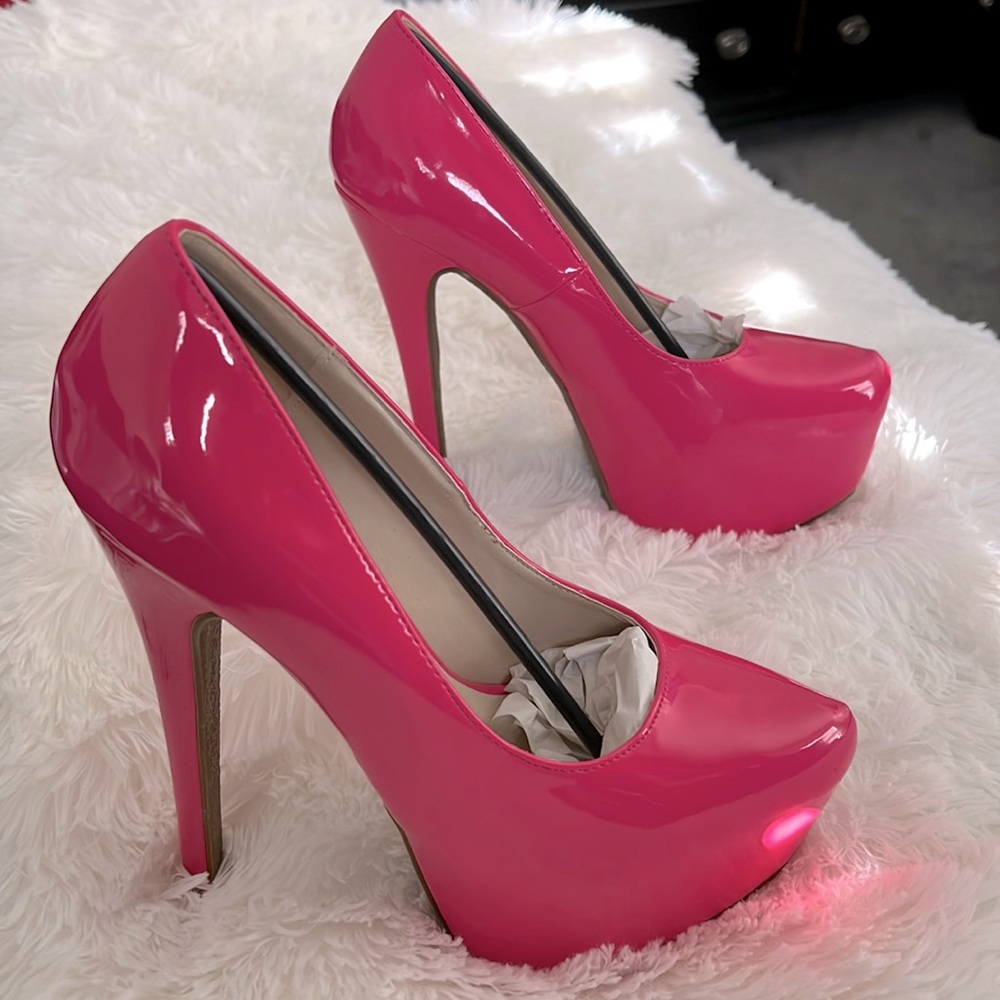 Brand New, Hot Pink, Patent Leather, Platform Heels